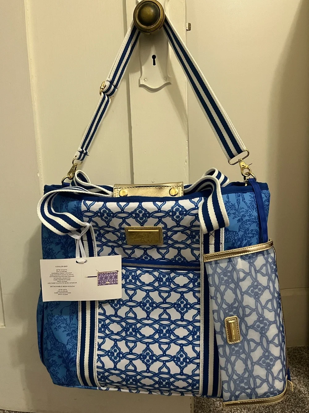 Lilly Pulitzer Blue and White Patterned Tote with Detachable Pouch & Strap